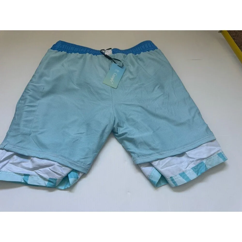 NWT Cozople Men’s Swim Trunks Blue Palm Tree Print Quick Dry Shorts Size M NWT